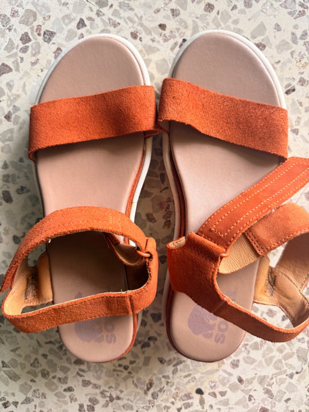 Sorel Orange Suede Strap Sandals